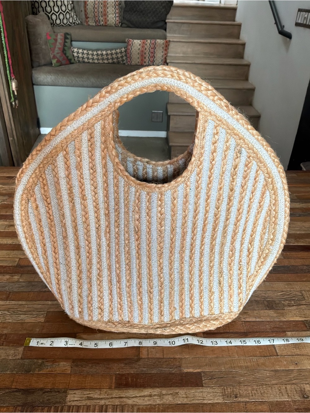 Antik Kraft Striped Woven Tote in Tan & Cream